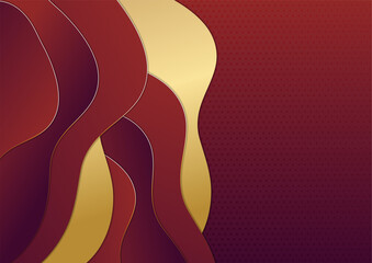 Abstract red luxury background with golden line , paper cut style 3d. vector illustration.