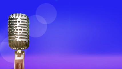 Fototapeta premium Retro microphone for recording and performing for singers on stage. Bokeh light background can put advertising text.