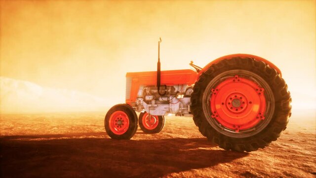 vintage retro tractor on a farm in desert