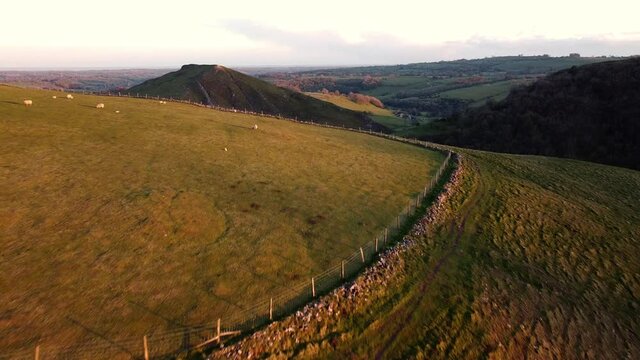 Sunset on Valley Dovedalle in Peak District in England, UK.