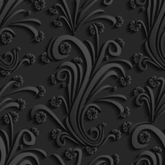 Black floral 3d background. Seamless pattern for greeting card decoration. Ornate pattern for textiles, packaging, tiles. Vector illustration