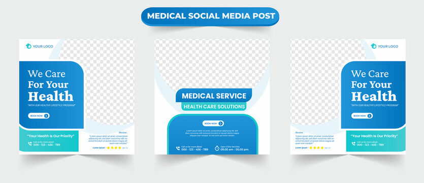 Set of medical healthcare service suitable for social media post design for hospital clinic doctor and dentist marketing ads banner template