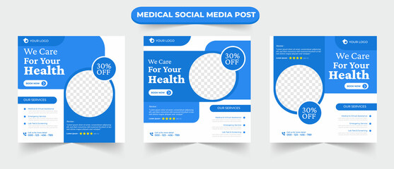 Set of healthcare medical service suitable for social media post for hospital clinic doctor and dentist marketing ads banner template