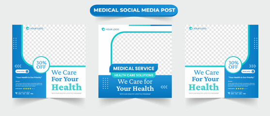 Set of medical healthcare service social media post design for hospital clinic doctor and dentist health business marketing ads banner template