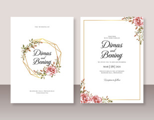 Wedding invitation template with rose watercolor painting