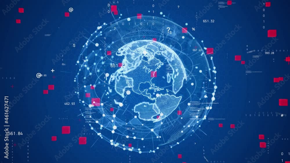 Poster Global communication network concept. Digital transformation. DX.