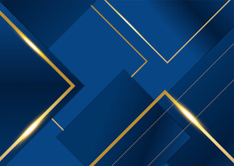 Abstract template dark blue luxury premium background with luxury squares pattern and gold lighting lines.