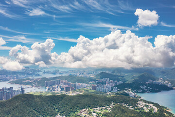 Beautiful aerial view of Junk Bay and Clearwater Bay, Hong Kong