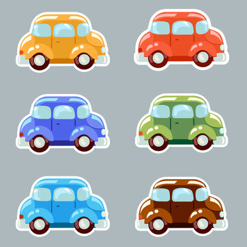 Set cute multicolored cartoon cars. Vector images