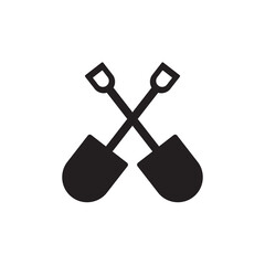 Black crossed shovel icon logo design