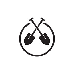 Black crossed shovel icon logo design