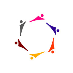 Obraz premium COLORFUL PEOPLE TOGETHER, TEAMWORK, WORKING TEAM, PEOPLE CONNECTED SIGN SYMBOL LOGO ISOLATED ON WHITE