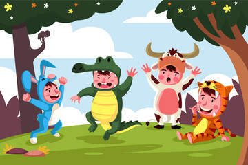 Obraz na płótnie Canvas Kids Playing Together with Animal Costume