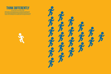 Think differently concept. Person changing direction. New idea, change, trend, courage, creative solution, innovation and unique way concept.