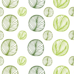 Art & Illustration, Abstract green circle leaves pattern, hand-drawn vector illustration.