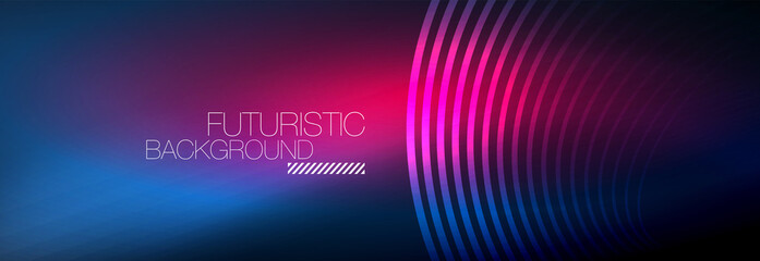 Dark abstract background with glowing neon circles. Trendy layout template for business or technology presentation, internet poster or web brochure cover, wallpaper