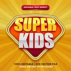 Super kids editable text effect for cartoon comic game title style template on yellow background