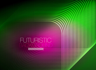 Neon color square shape lines abstract background. Shiny magic energy and motion concept, vector abstract wallpaper background
