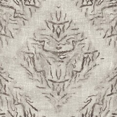 Seamless tan brown grungy tribal neutral rug motif surface pattern design for print. High quality illustration. Distressed bohemian ethnic repeat swatch. Hand drawn diamond damask textile design.