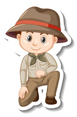 Boy in safari outfit cartoon character sticker