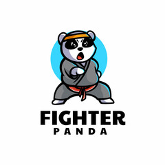 Vector Logo Illustration Fighter Panda Mascot Cartoon Style.