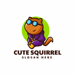 Vector Logo Illustration Cute Squirrel Mascot Cartoon Style.