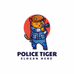 Vector Logo Illustration Police Tiger Mascot Cartoon Style.