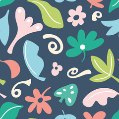 Abstract leaf and flower background pattern. Vector seamless nature repeat illustration, modern and trendy design element. 