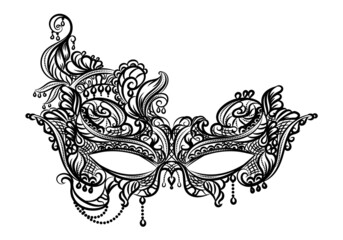 Carnival mask - isolated vector outline on blank background. File suitable for laser cutting, screen printing or silk screen printing