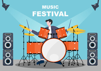 Music Festival Background Vector Illustration With Musical Instruments and Live Singing Performance for Poster, Banner or Brochure Template