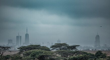 Kenyan Landscape Cityscapes Skyline Skyscrapers Nairobi National Park In Nairobi City County Kenya...