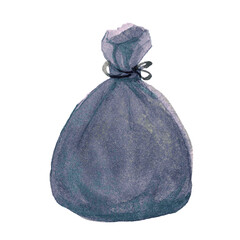 watercolor plastic bag garbage black isolated on white, ​garbage waste plastic bag hand drawn