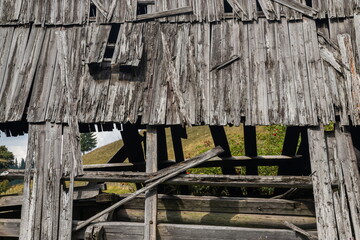 Naklejka premium Perspective wood roof texture - Old wooden roof texture