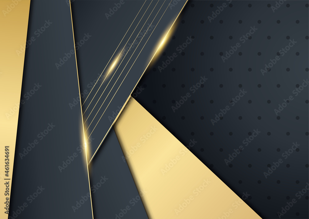 Poster Black abstract presentation background. Black gold background overlap dimension abstract geometric modern. Elegant navy black gold background with overlap layer. Suit for business and corporate