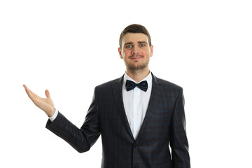 Businessman in classic suit isolated on white background, space for text