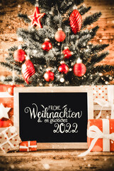 Bright Christmas Tree, Gifts, Snowflakes, Glueckliches 2022 Means Happy 2022
