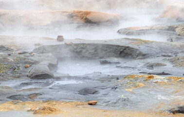 Steaming fumarole in geothermal area of Hverir, Iceland