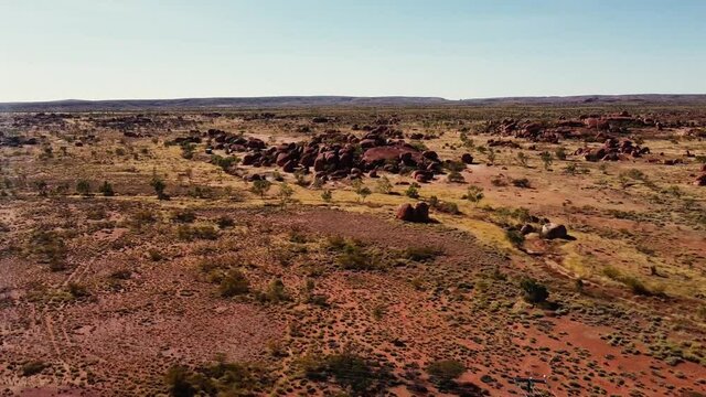 Pan drone image of rock formations at Australian outback