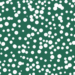 Abstract hand drown polka dots background. Green dotted seamless pattern with white circles. Template design for invitation, poster, card, flyer, textile, fabric