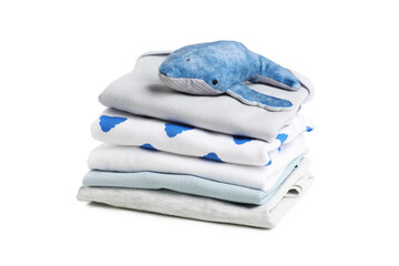Stack of baby clothes isolated on background
