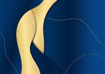 Blue and gold abstract business presentation background. Abstract pattern luxury dark blue with gold background. Colorful golden glitters halftone texture with shiny realistic golden elements.