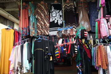clothes hanged and displayed at shop in marawi city, mindanao island