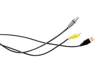 Cables for charging smartphone or laptop, top view