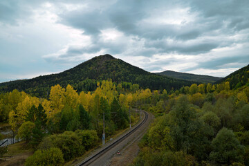 Railroad in the mountains in autum