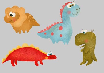 set of funny cartoon dinosaurs 