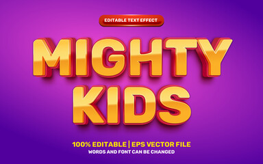 Mighty kids cartoon comic hero 3d editable text effect