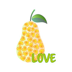 pear fruit juicy heart love vector illustration