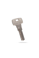  not new, old metal key from apartment house isolated on white background