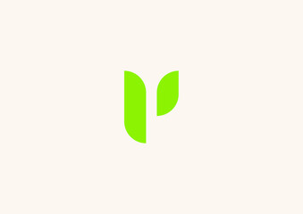 letter P form with leaf icon logo vector.