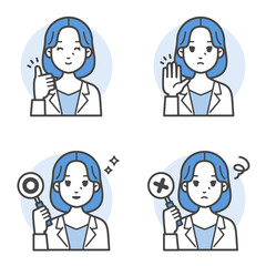 白衣を着てメガネをしたベテラン女医ドクターのアドバイスイメージイラストセット